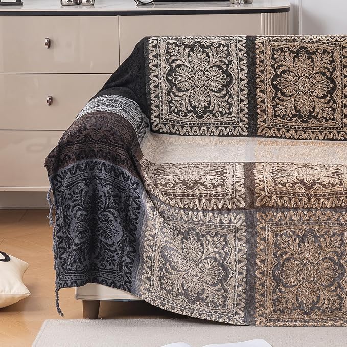 Boho Throw Blanket, Chenille Jacquard Tassels Throw Blankets - Image 6