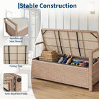 Outdoor Storage Bench with Cushion, Hand-Woven Yellow Wicker Deck Box with - Image 3