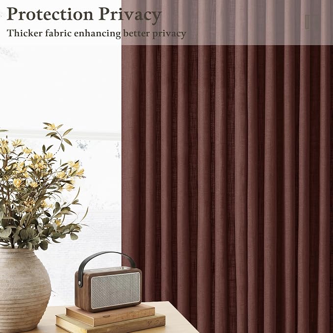Chestnut Brown Thick Linen Pleated Light Filtering Curtains 96 Inch Long | - Image 2