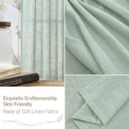 Short Linen Window Curtains 40 Inch Length 2 Panels, Light Sage | Semi Sheer - Image 6
