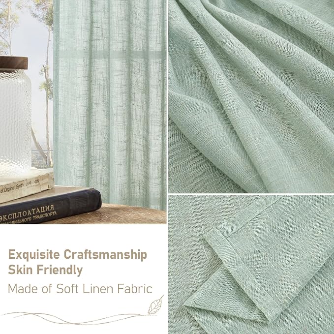 Light Sage Linen Curtains 84 inch Length 2 Panels Set, Linen Textured Light - Image 6
