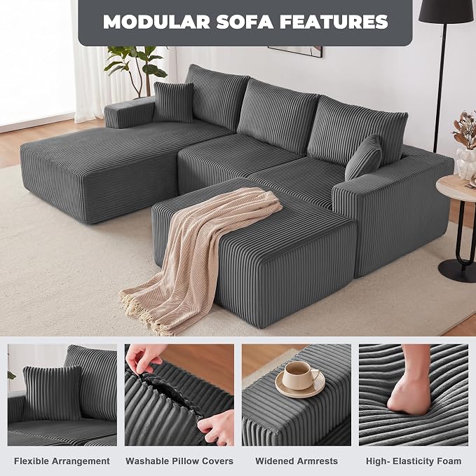 Weture 108” Modular Sectional Couches, Modern Modular U-Shape Sofa - Image 6