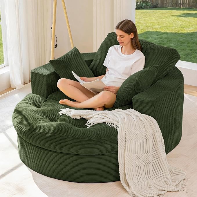 MAXYOYO Oversized Round Chaise Lounge Sofa, Upholstered Lounge Chair by MAXYOYO