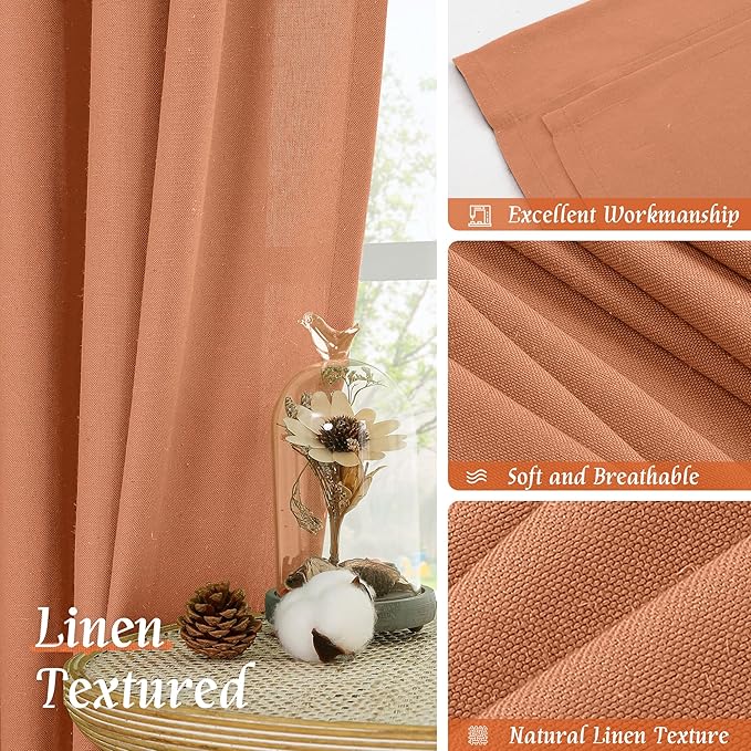 Short Terracotta 48 Inch Linen Curtains - Image 7