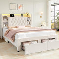 Queen Bed Frame with Drawers, Hidden-Cubby & Shelves Storage Headboard with by KeyluvHome