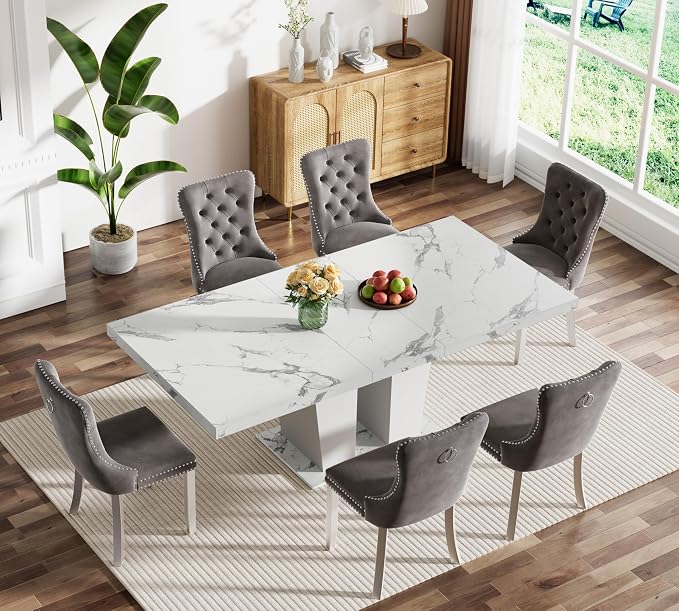 Henf 7 Pieces Faux Marble Dining Table Set - Image 2