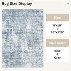Soalmost Abstract Rug 8x10 Large Living Room Area Rugs Washable Blue/Grey | - Image 4