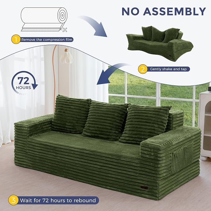 MAXYOYO Loveseat Sofa Bed, Striped Faux Fur Foldable Floor Sofa Couch in A Box - Image 9