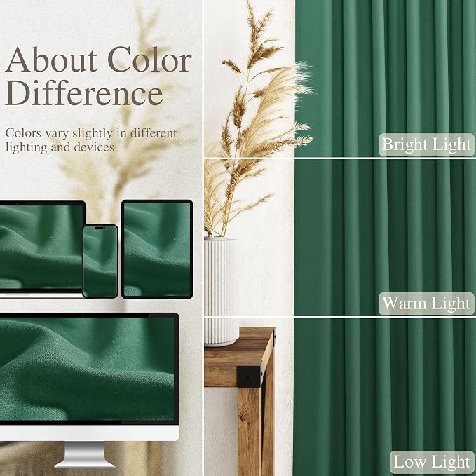 Dark Green Linen Curtains 108 Inches Long - Image 3