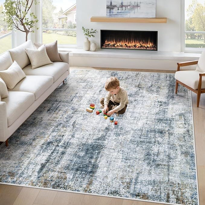 5x7 Area Rugs Washable Rug: Abstract Neutral Rugs Modern Non Slip Area Rug by MXSANYOORUG