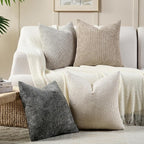 Volcanics Boho Throw Pillow Covers 18x18 Set of 4, Neutral Chenille Decorative - Image 4