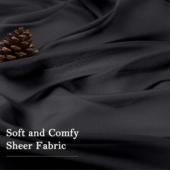 Black Sheer Curtains 63 Inch Length 2 Panels, Voile Light Filtering Living Room - Image 4
