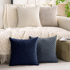 Set of 4 Navy White Taupe Decorative Throw Pillow Covers 20x20 Inch Corduroy - Image 8