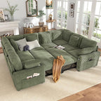 Hanherry Sectional Sofa with Pull Out Couch Bed, Corduroy Sleeper Sofa with 2 by Hanherry