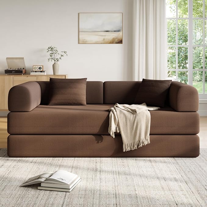 79in Convertible Sofa Bed, Corduroy Boneless Couch Bed, Futon Sleeper Sofa Pull - Image 8
