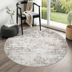 Round Area Rug Living Room: 5 ft Modern Washable Carpet Brown | by FXRHLP