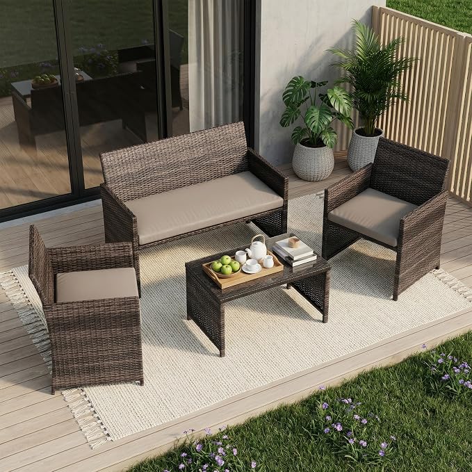 Garvee 4-Piece Patio Furniture Set, PE Rattan Outdoor Conversation Set - Image 8