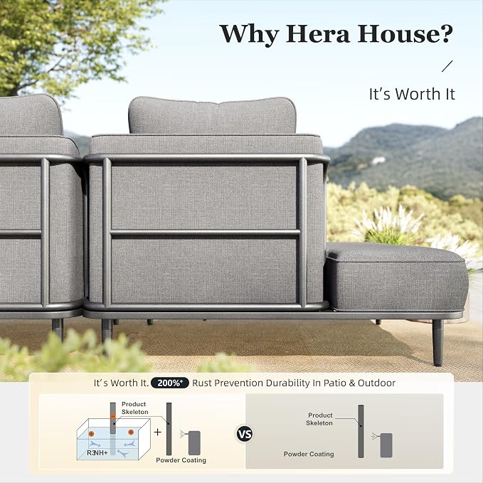HERA'S HOUSE Metal Patio Furniture Set, Modular 10 Seats, 1 Nesting Coffee - Image 4