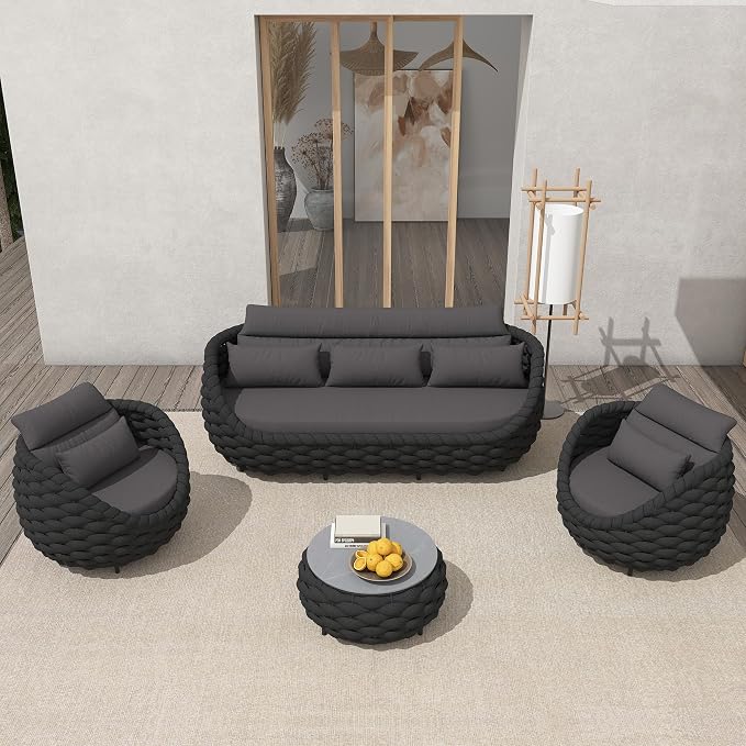 TWT Aluminum Patio Furniture Set Three Seater Sofa Outdoor Furniture Set by TWT