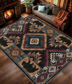 Rustic Cabin Area Rug 9x12, Lodge Wildlife Bear Washable Large Area Rug by YIHOUSE