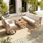 4-Piece Outdoor Wicker Sectional Sofa Set, All Weather Patio Conversation Set - Image 2