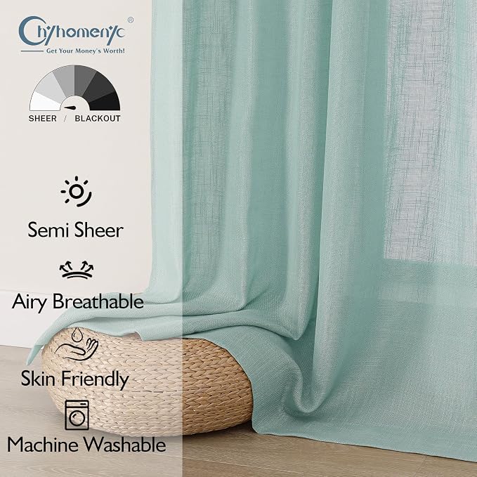 Chyhomenyc Aqua Green Semi Sheer Curtains 96 Inches Long 2 Panels - Image 5