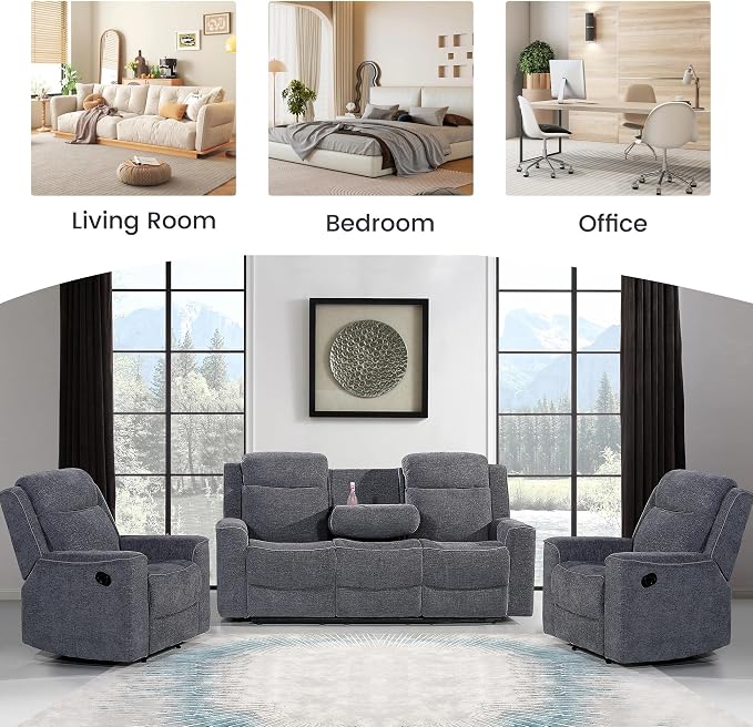 Betsy Furniture Soft Microfiber Manual Reclining Sofa Set, Sofa w/Dropdown Table - Image 8