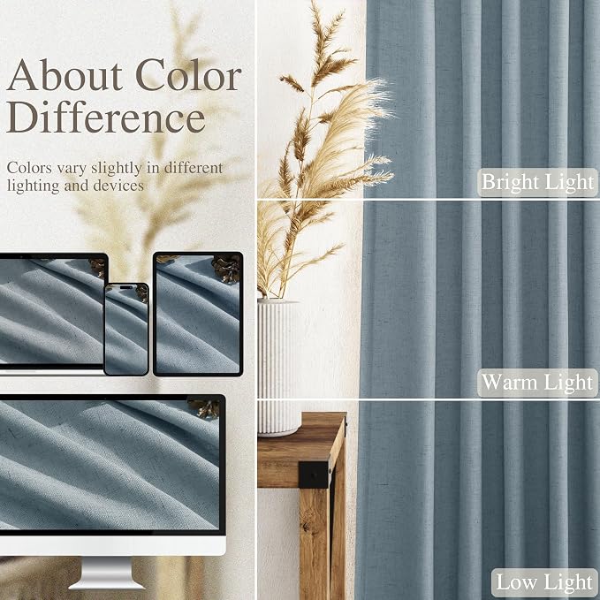 Light Blue Linen Curtains 84 Inch Length 2 Panels Set - Image 3