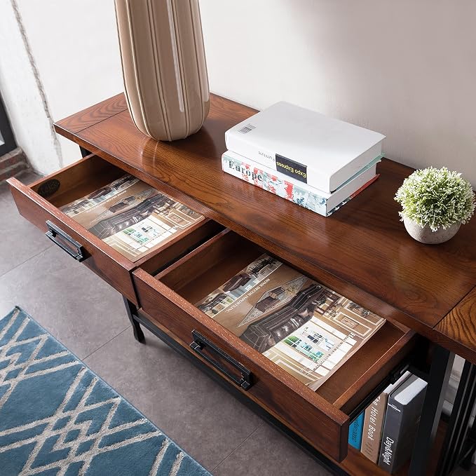 Leick Home 11233 Ironcraft Rustic Two Drawer Hall Console Sofa Table - Image 7