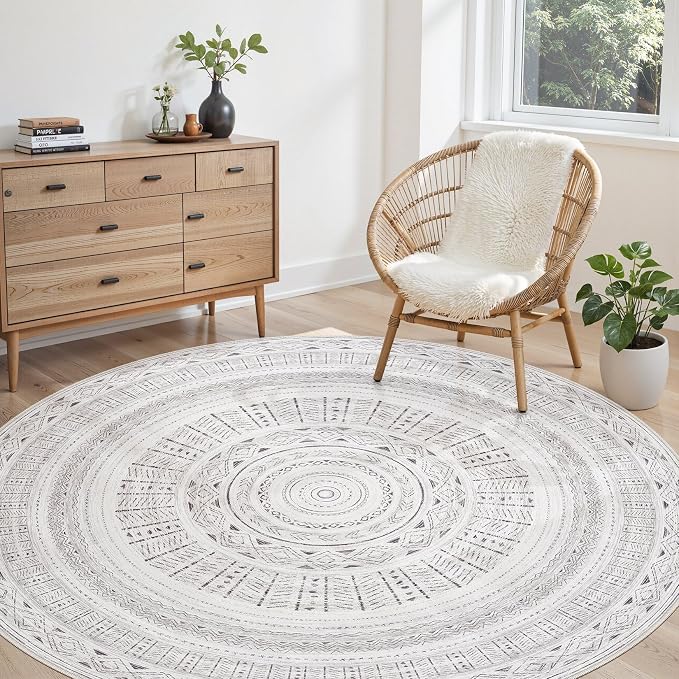 cotiled 6x6 Round Rug 6ft Circle Living Room Boho Area Rugs | Washable Foldable by COTILED