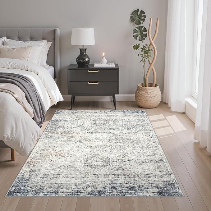 Soalmost 3x5 Rugs, Small Washable Kitchen Entryway Area Rug Blue/Ivory | - Image 3