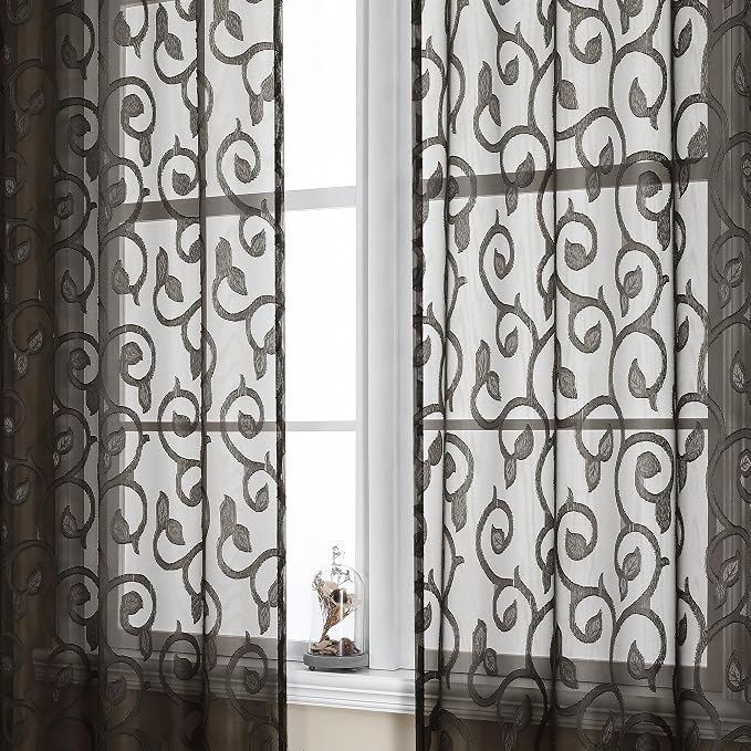 Furman Chocolate Sheer Curtains 63 inch Length by OWENIE