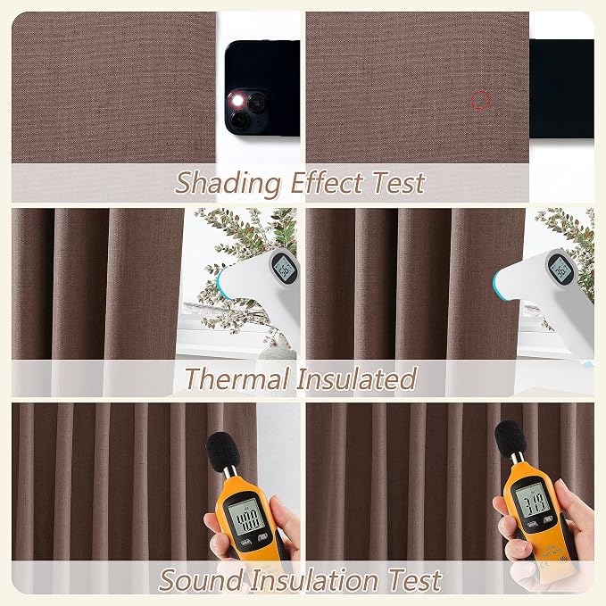 Cappuccino 100% Blackout Linen Curtains 108 Inch Length 2 Panels Set - Image 5