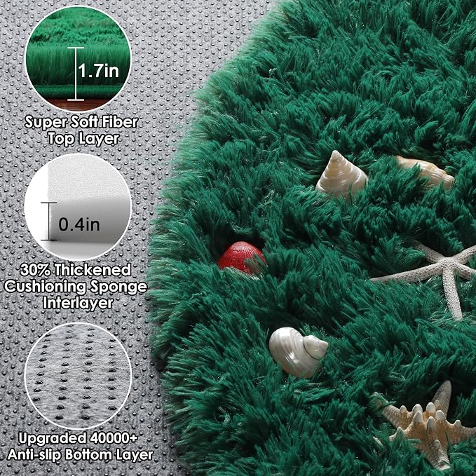 Dark Green Round Area Rugs 5ft, Fluffy Soft Bedroom Circle Rug - Image 2