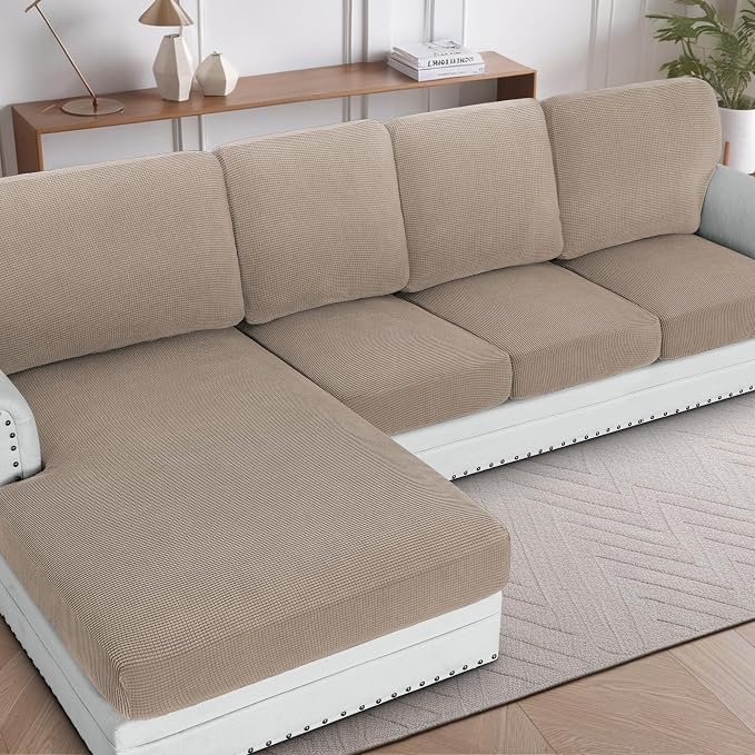 H.VERSAILTEX Sectional Couch Covers 1 Piece Chaise Slipcover L Shape Separate by HVERSAILTEX