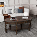LEEMTORIG Oval Coffee Table for Living Room, 2-Tier Solid Wood Table by LEEMTORIG