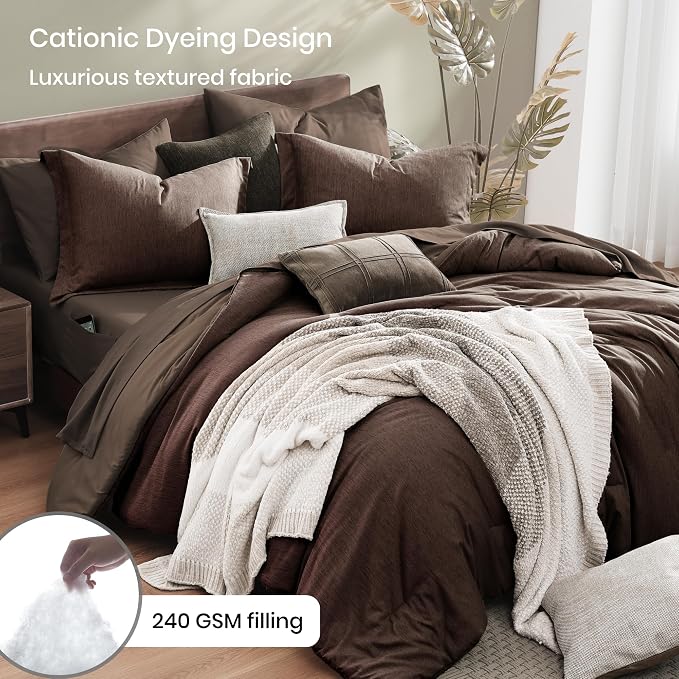 Monbix King Size Comforter Set, Chocolate Brown King Bedding Set Reversible - Image 3