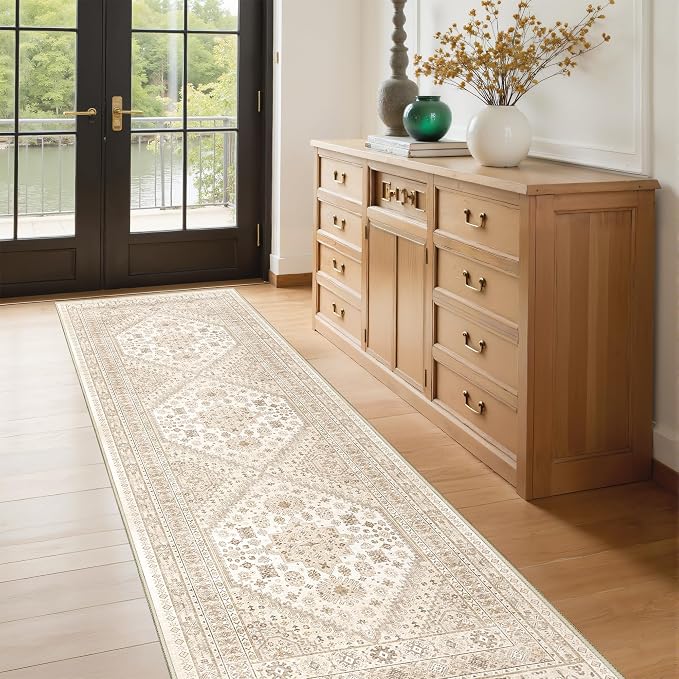 Kitchen Runner Rug Non Slip Washable Rugs 2.5x8, Cream/Beige | Soft Low Pile - Image 5