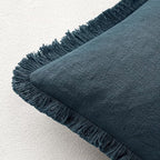 MIULEE Linen Fringe Decorative Euro Throw Pillow Covers Navy Blue 26x26 | Set - Image 3