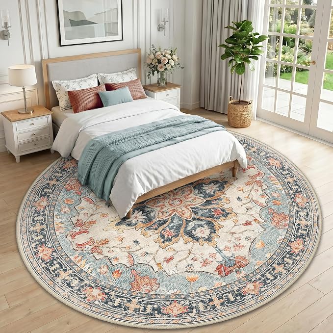 RELEANY Washable Area Rug, Round 10ft, Water Repellent, Pet Friendly, Vintage - Image 2