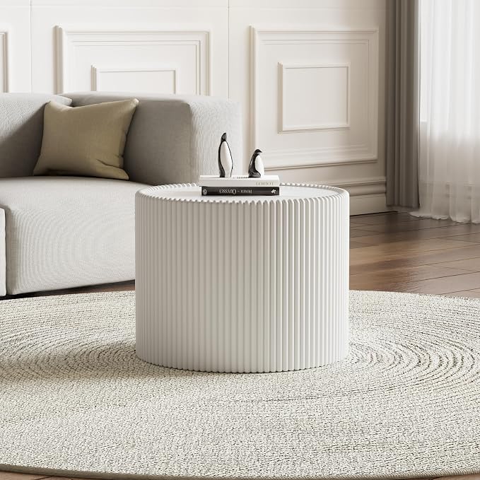 Round Marble End Table, 17.72" White Small Side Table by Henf