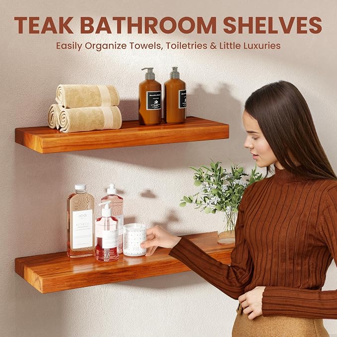 32 Inch Teak Floating Shelves Set of 2 - Image 6