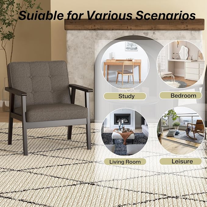 Modern Accent Chair with Arm Rest, Upholstered Linen Fabric Leisure Chair with - Image 9