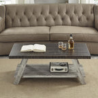 Contemporary Two-Tone Wood Shelf Coffee Table, 48 in Weathered Walnut and Gray by Noeko