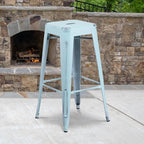 Flash Furniture Kai Commercial Grade 30" High Backless Distressed Green-Blue - Image 2