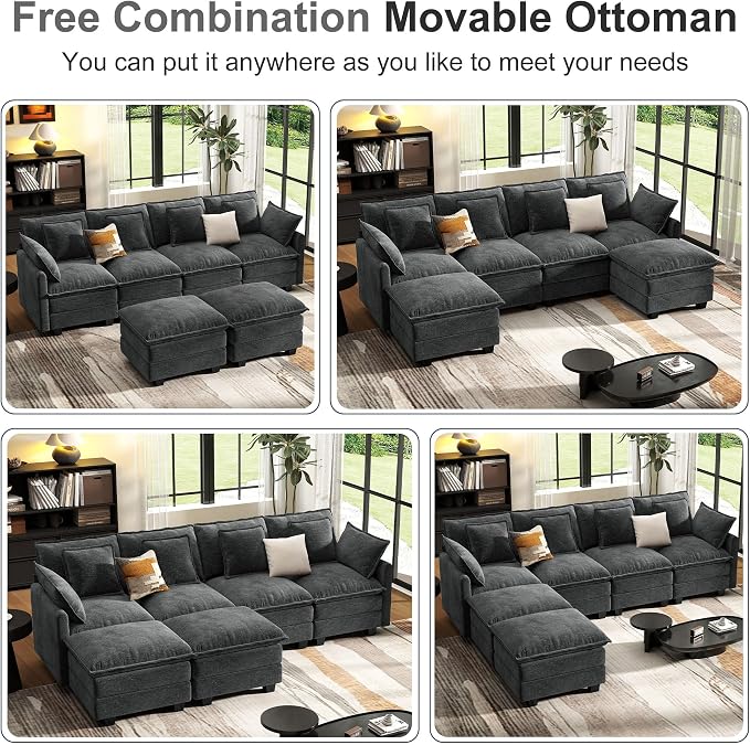 107" Cloud Couch Sectional, U Shaped Modular Sectional Sofa, 4-Seat Deep Seat - Image 6