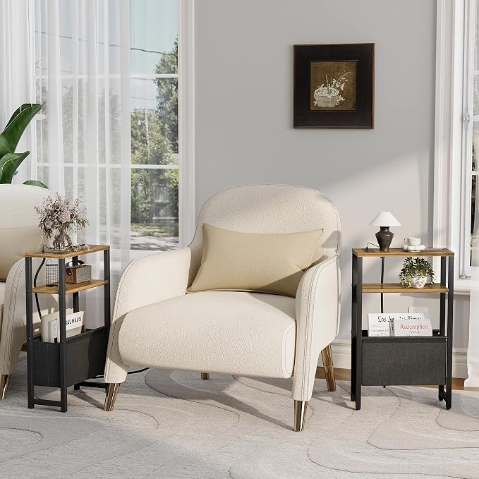 Narrow Side Table with Charging Station Slim End Table Sofa with Magazine Rack - Image 8