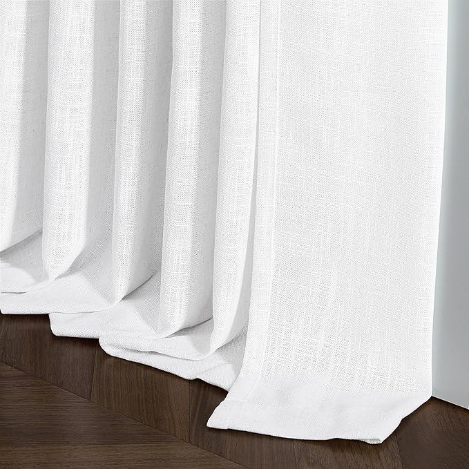 Pinch Pleated White 36 Inch Length Kitchen Curtains 2 Panels Set | Linen Blend - Image 9