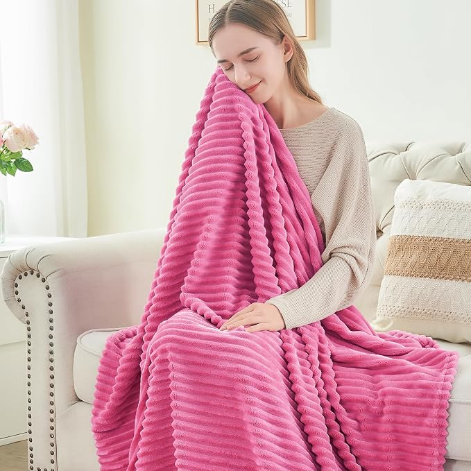 BEDELITE Ribbed Jacquard Hot Pink Blankets Queen Size - Image 2