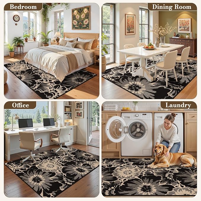 Findosom Washable Area Rug 5x7, Non Slip High-Low Textured Floral Rugs - Image 9